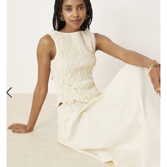 ASOS DESIGN shirred sleeveless tank in ivory medium - Picture 3 of 4